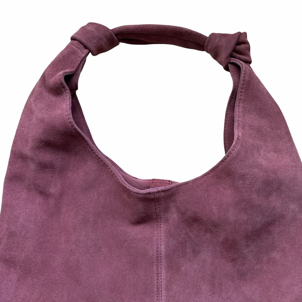 American Leather Co Gables Hobo Suede Shoulder Bag in Cordovan Red Slouchy Purse